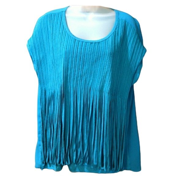 Milla Blue Fringe Swing Top Mixed Media Boho Festival Hippie Western Medium - Picture 1 of 12